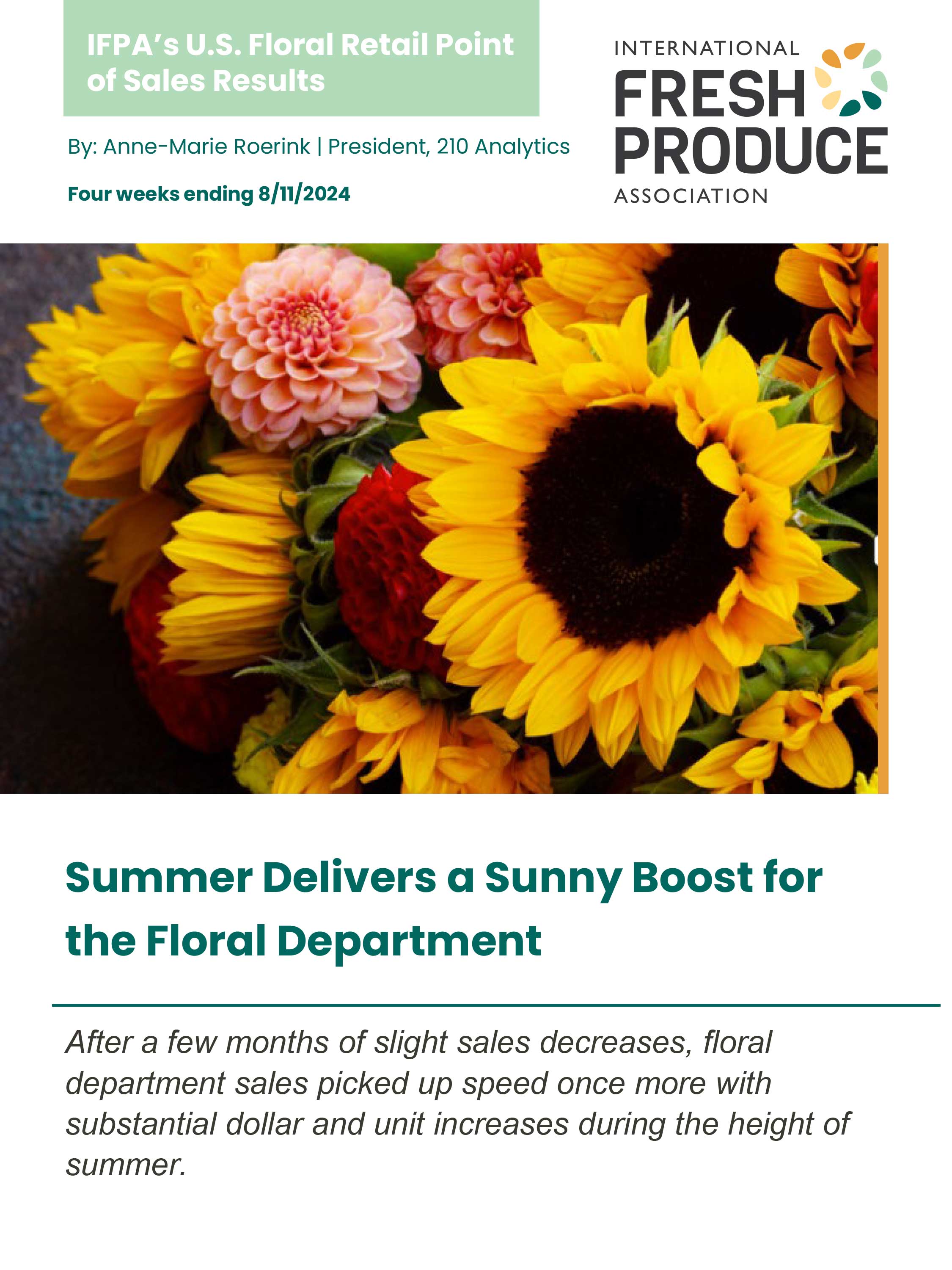 Document from the International Fresh Produce Association with bright flowers and text about floral sales.