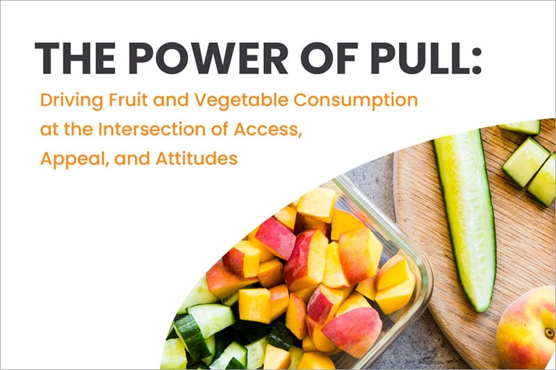 Colorful fruits and vegetables with the text "The Power of Pull: Driving Fruit and Vegetable Consumption."