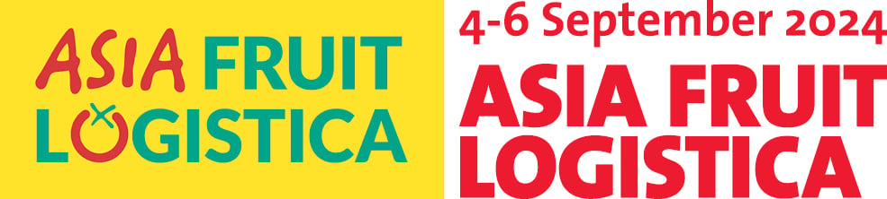 Logo of Asia Fruit Logistica event, featuring stylized fruit shapes within the letter ‘O’ in ‘LOGISTICA’, with event dates ‘4-6 September 2024’ on a white background.