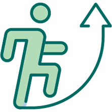 Icon of stick figure marching forward with a arrow indicating that they are moving up