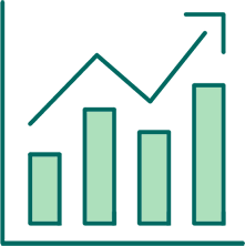 Icon of a bar / line chart with data rising