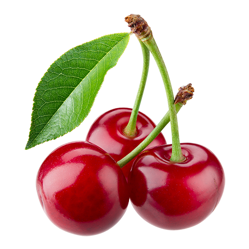 Cherry with leaves isolated on white background.